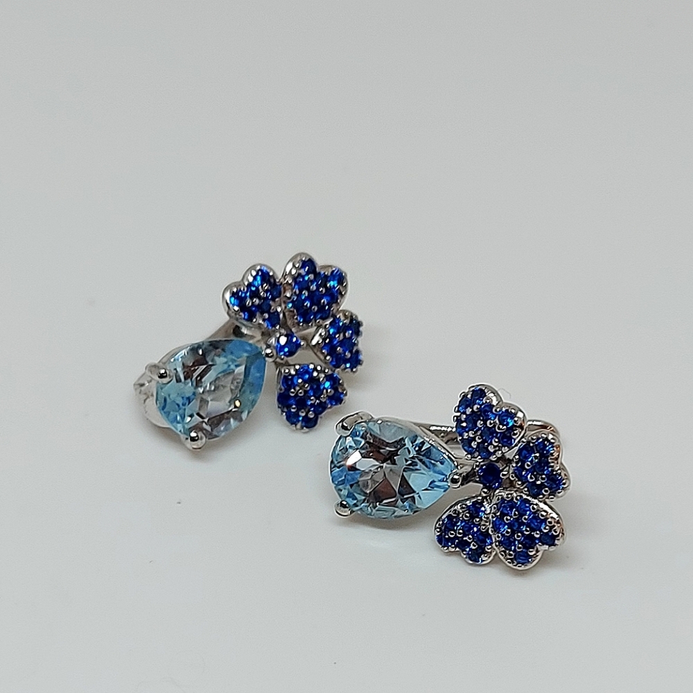 Natural Topaz & Cz 14K White 925 Sterling Silver Earrings‎ - Picture 6 of 6
